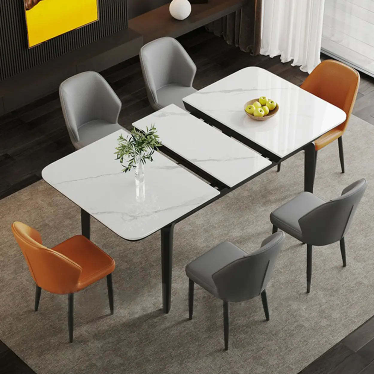 Extendable Stone Rectangular Dining Table — Table Only