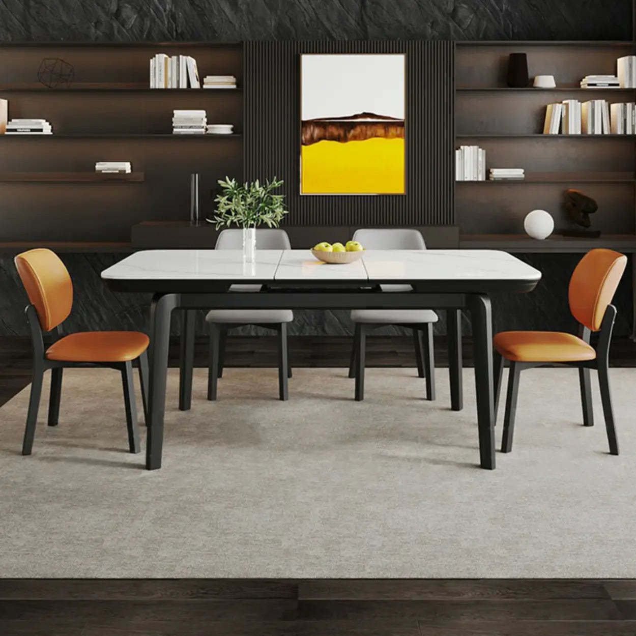 Extendable Stone Rectangular Dining Table — Table Only
