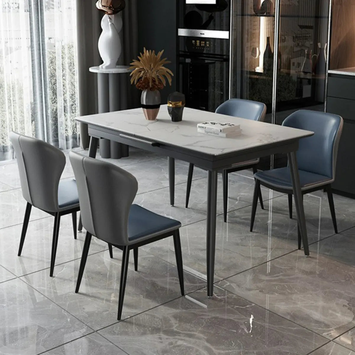 Modern Extendable Rectangular White Marble Dining Table
