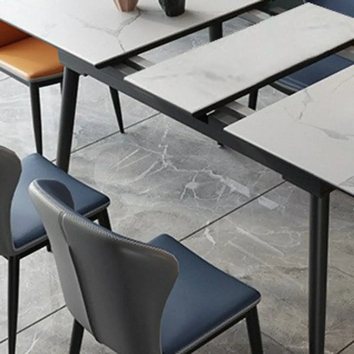 Modern Extendable Rectangular White Marble Dining Table — Without Chairs