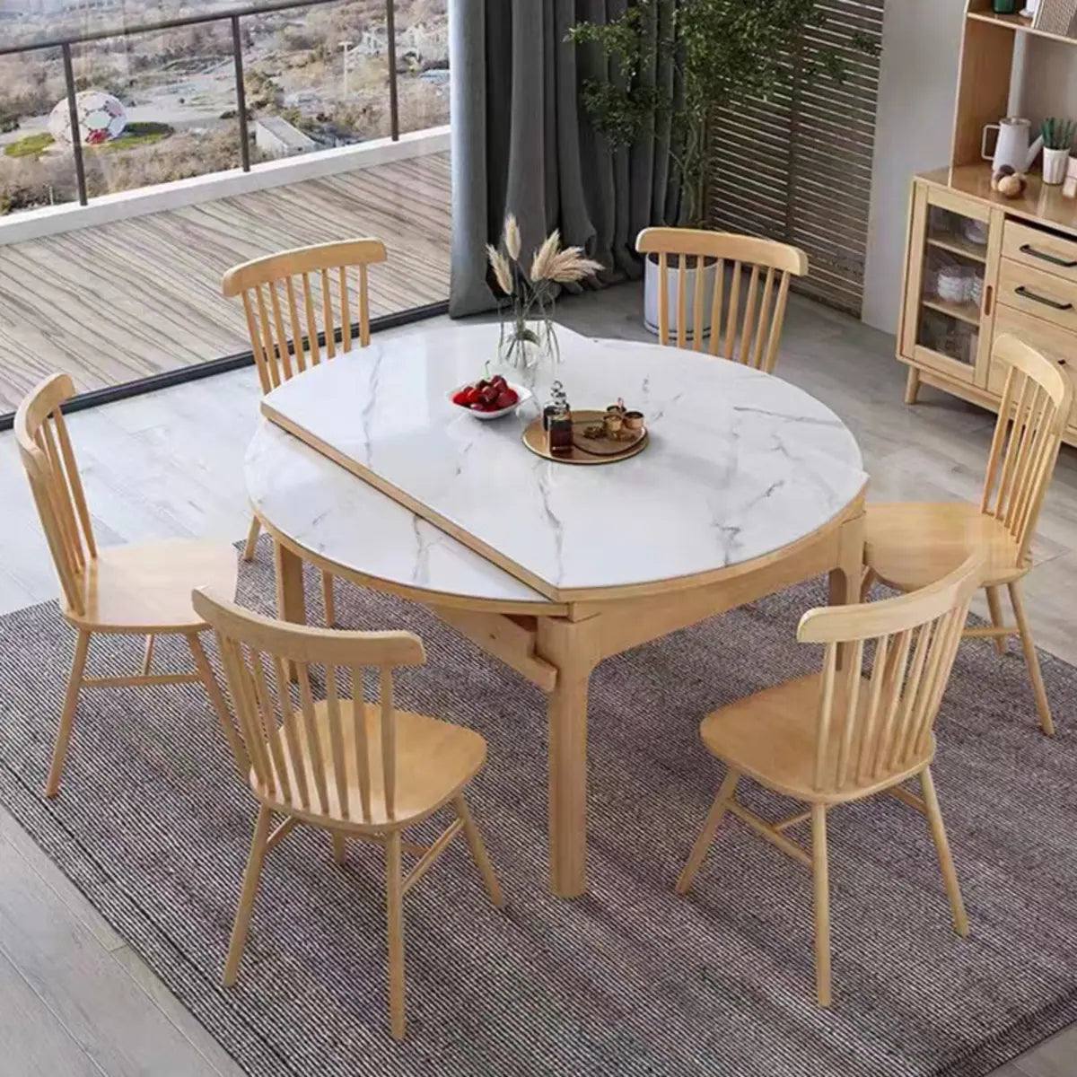 Modern Extendable Round White Sintered Stone Dining Table