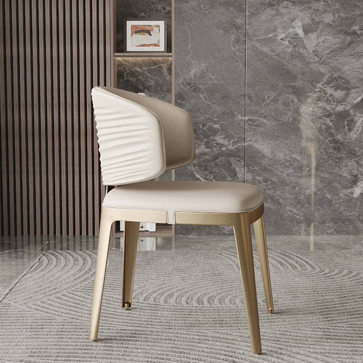 Modern Glam Pleated Faux Leather Dining Chair