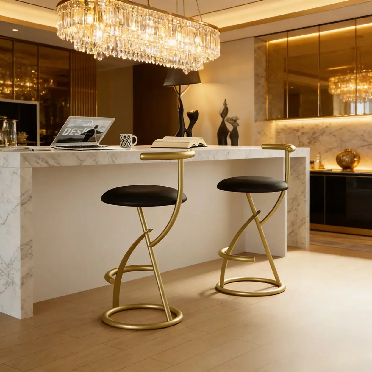 Modern Faux Leather Armless Round Counter Stool