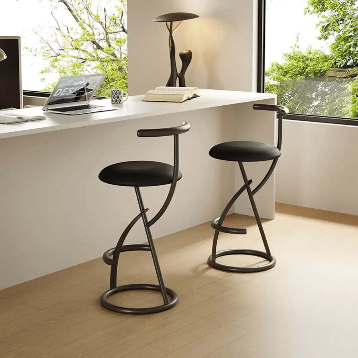 Modern Faux Leather Armless Round Counter Stool
