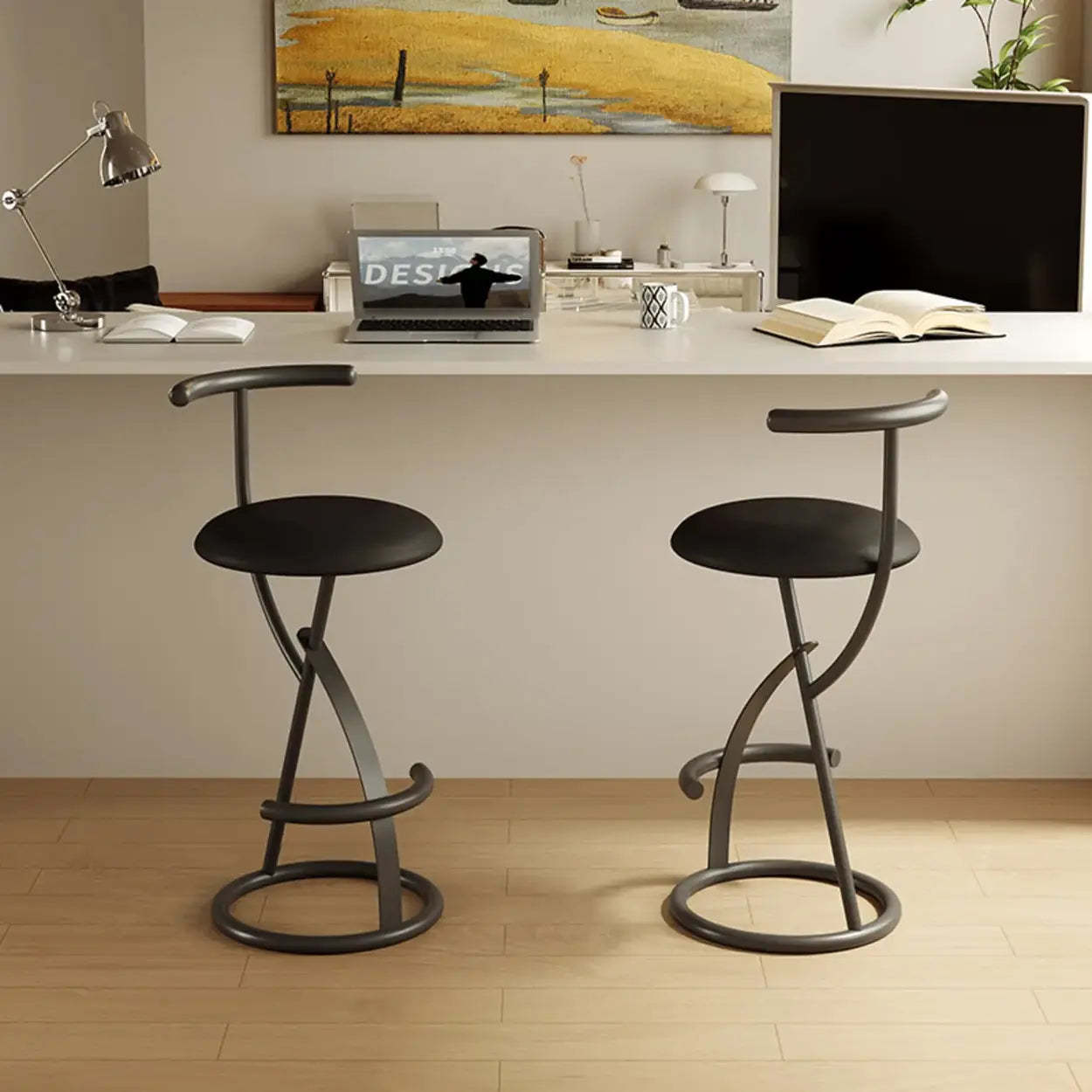 Modern Faux Leather Armless Round Counter Stool