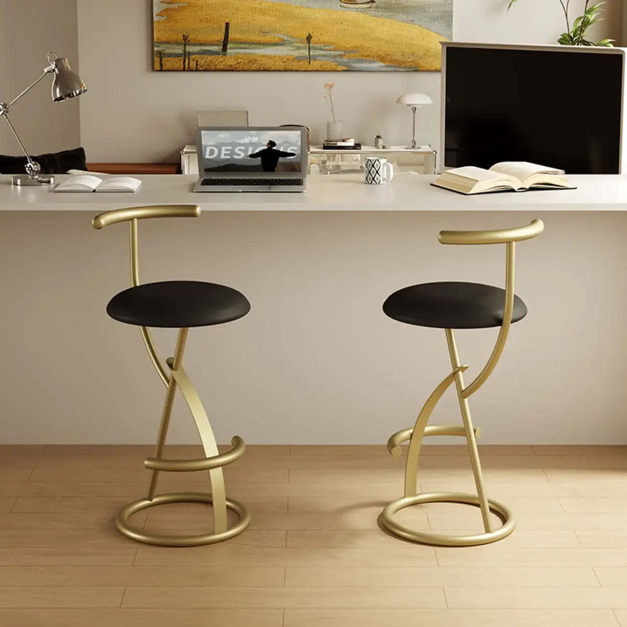 Modern Faux Leather Armless Round Counter Stool