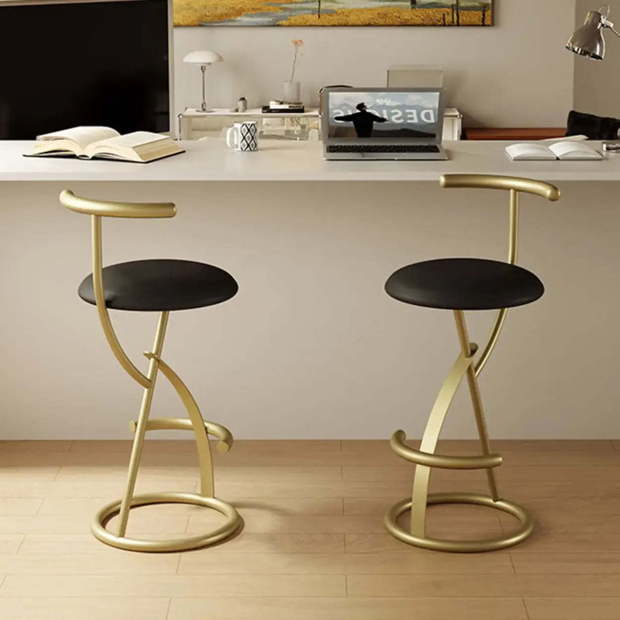 Modern Faux Leather Armless Round Counter Stool