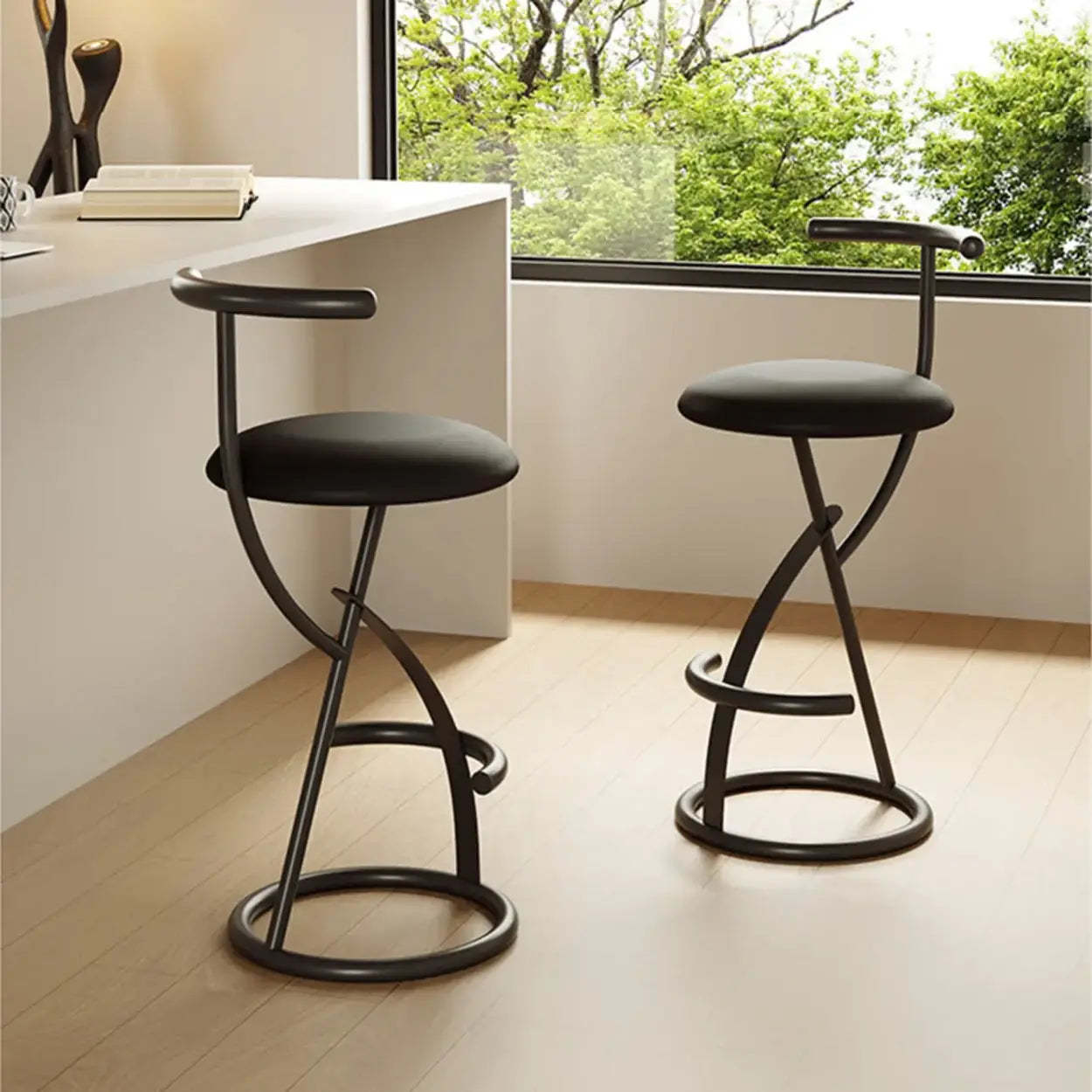 Modern Faux Leather Armless Round Counter Stool