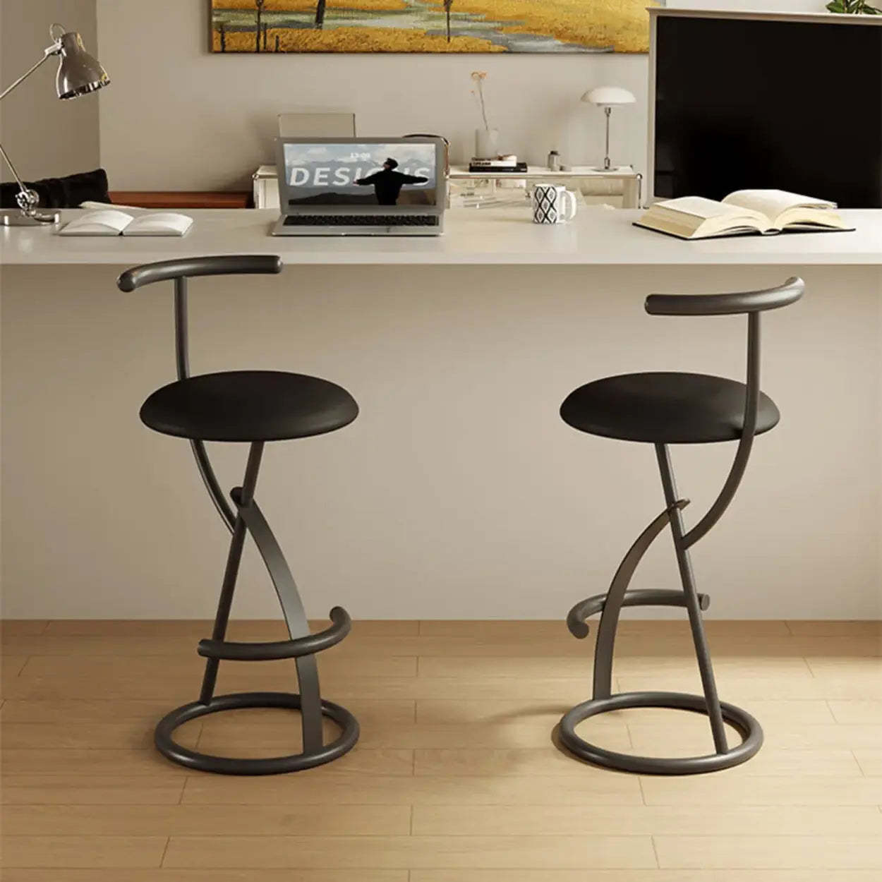 Modern Faux Leather Armless Round Counter Stool