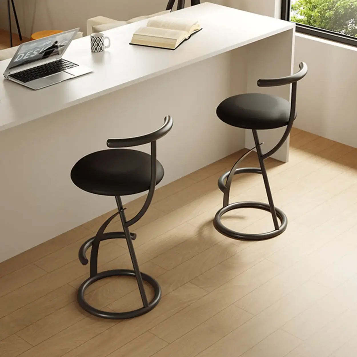 Modern Faux Leather Armless Round Counter Stool