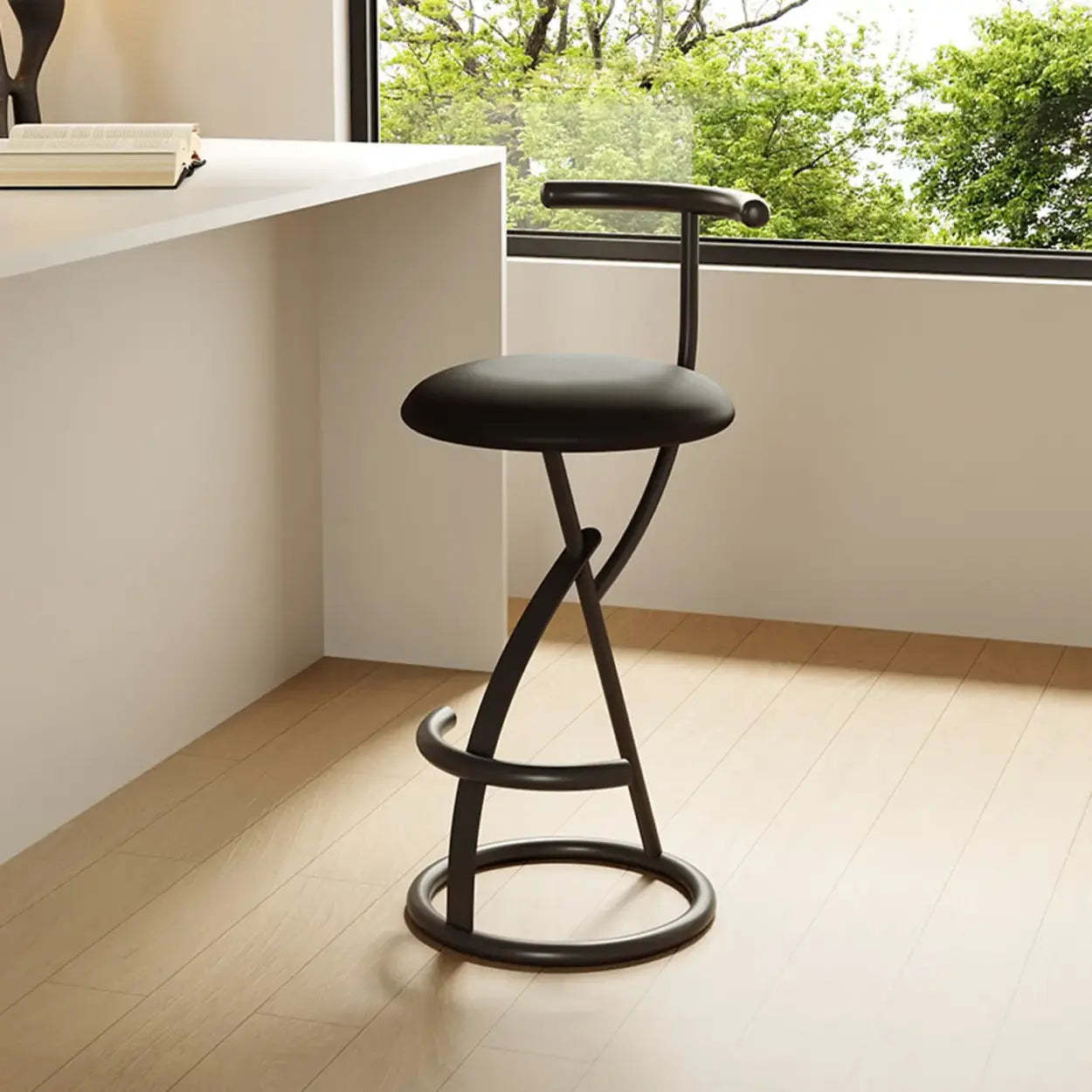 Modern Faux Leather Armless Round Counter Stool