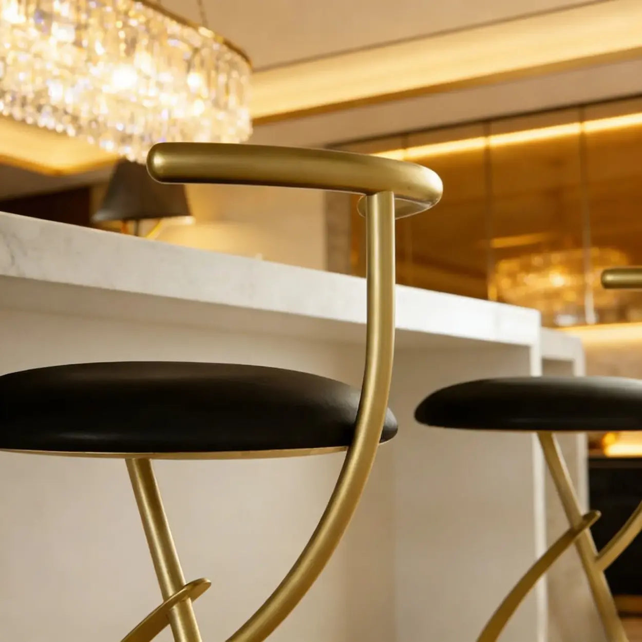 Modern Faux Leather Armless Round Counter Stool — Gold