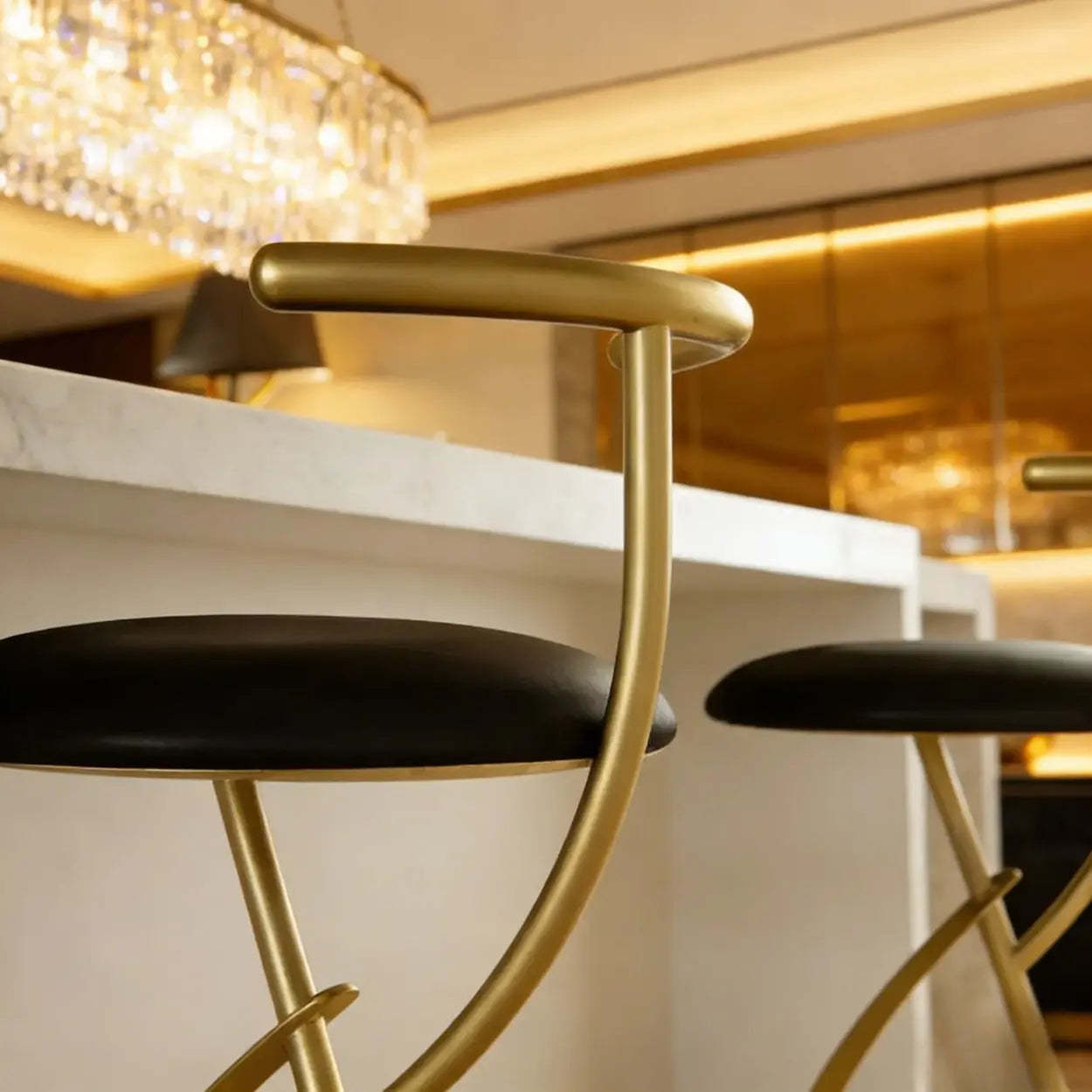 Modern Faux Leather Armless Round Counter Stool — Gold