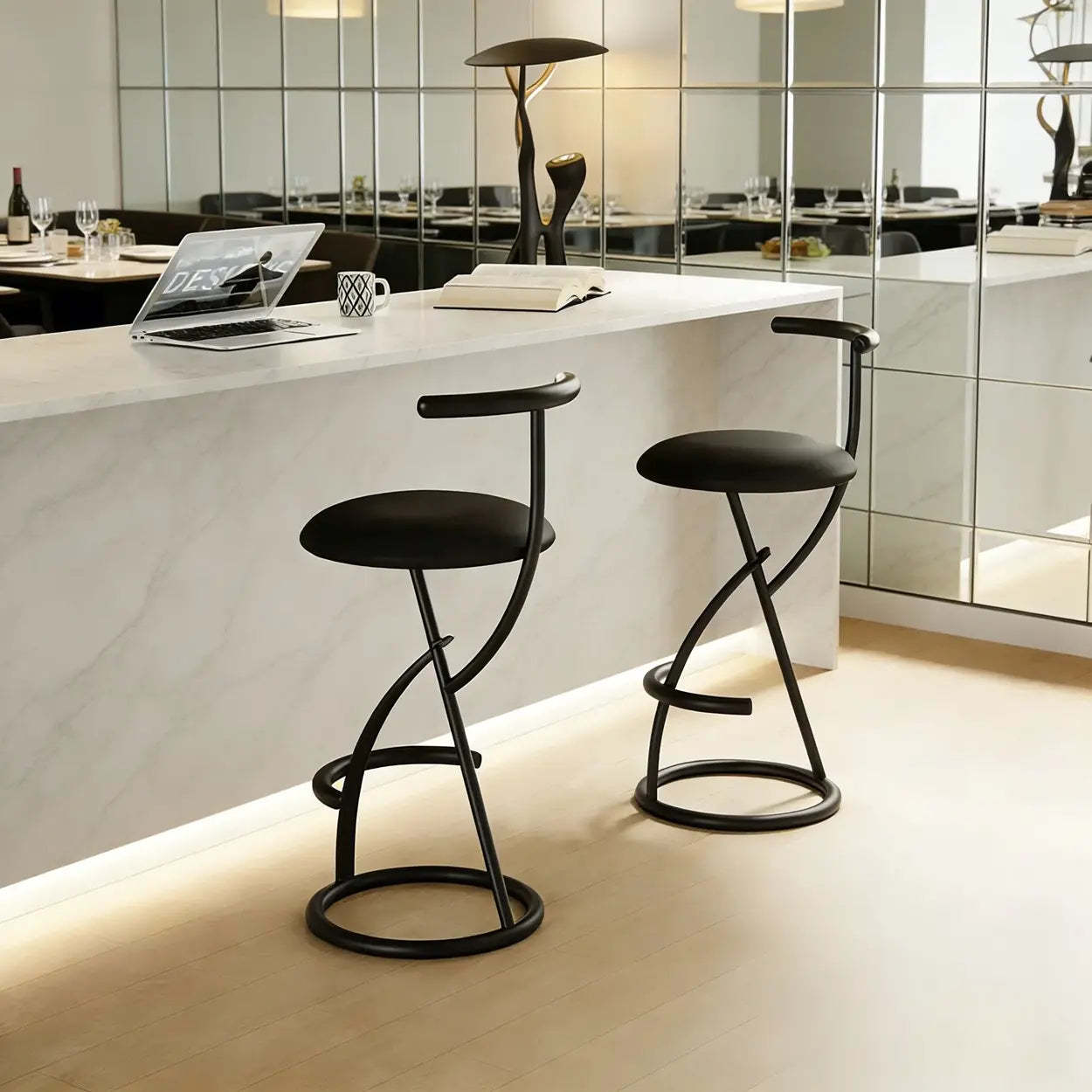 Modern Faux Leather Armless Round Counter Stool