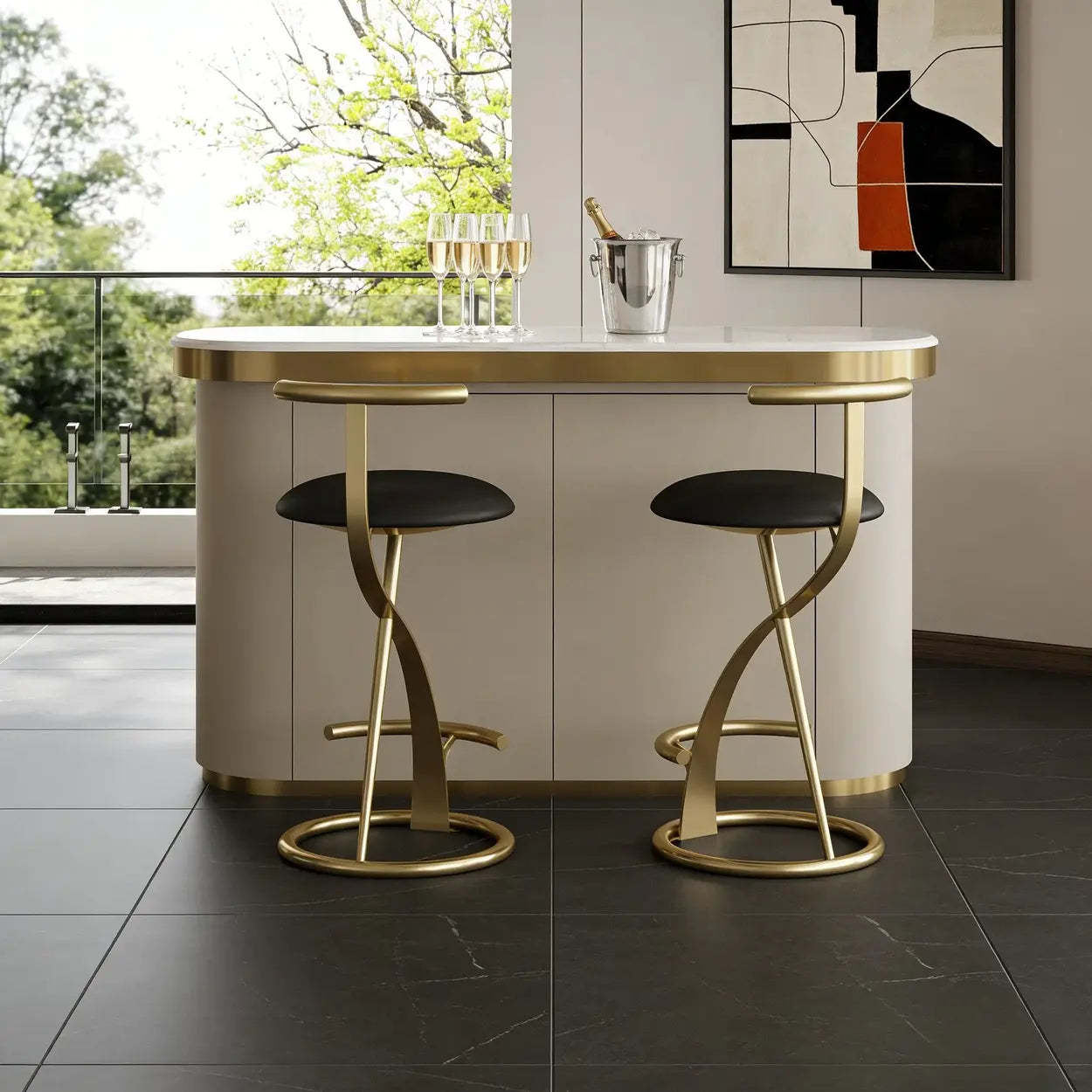 Modern Faux Leather Armless Round Counter Stool
