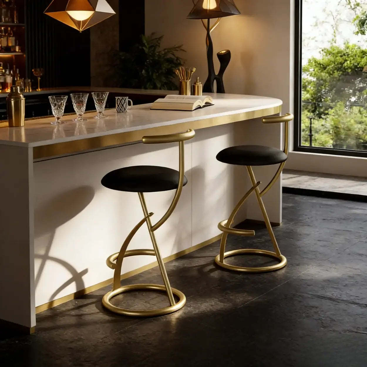 Modern Faux Leather Armless Round Counter Stool
