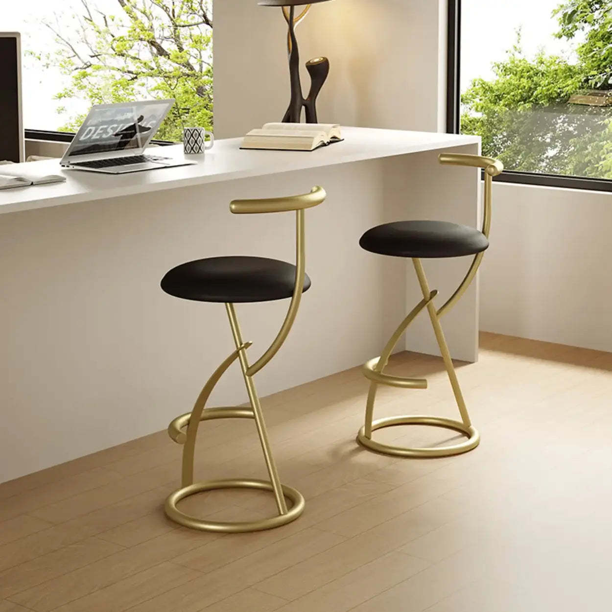 Modern Faux Leather Armless Round Counter Stool