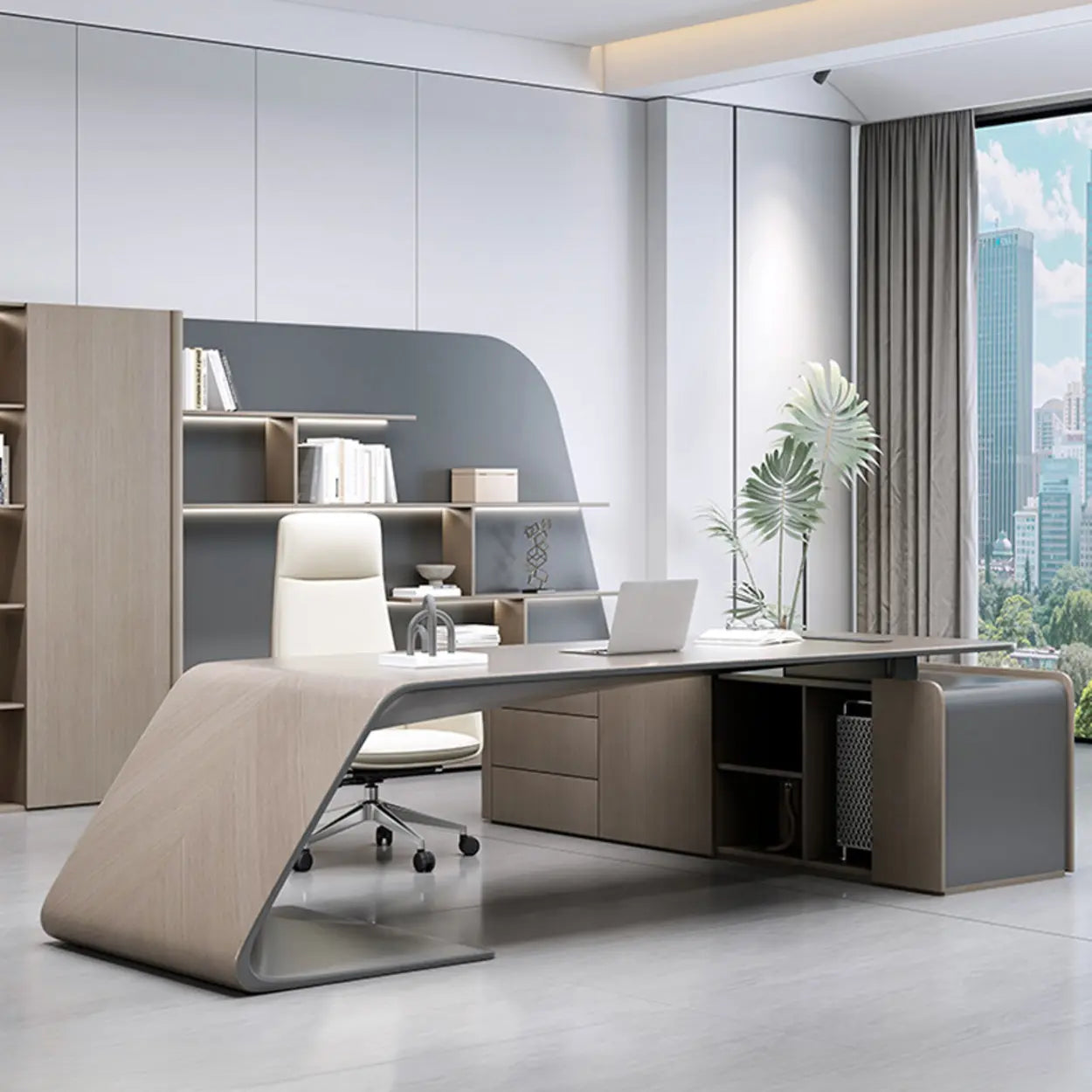 Modern L-Shaped Wood Executive Desk