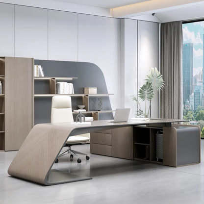 Modern L-Shaped Wood Executive Desk — Table Only
