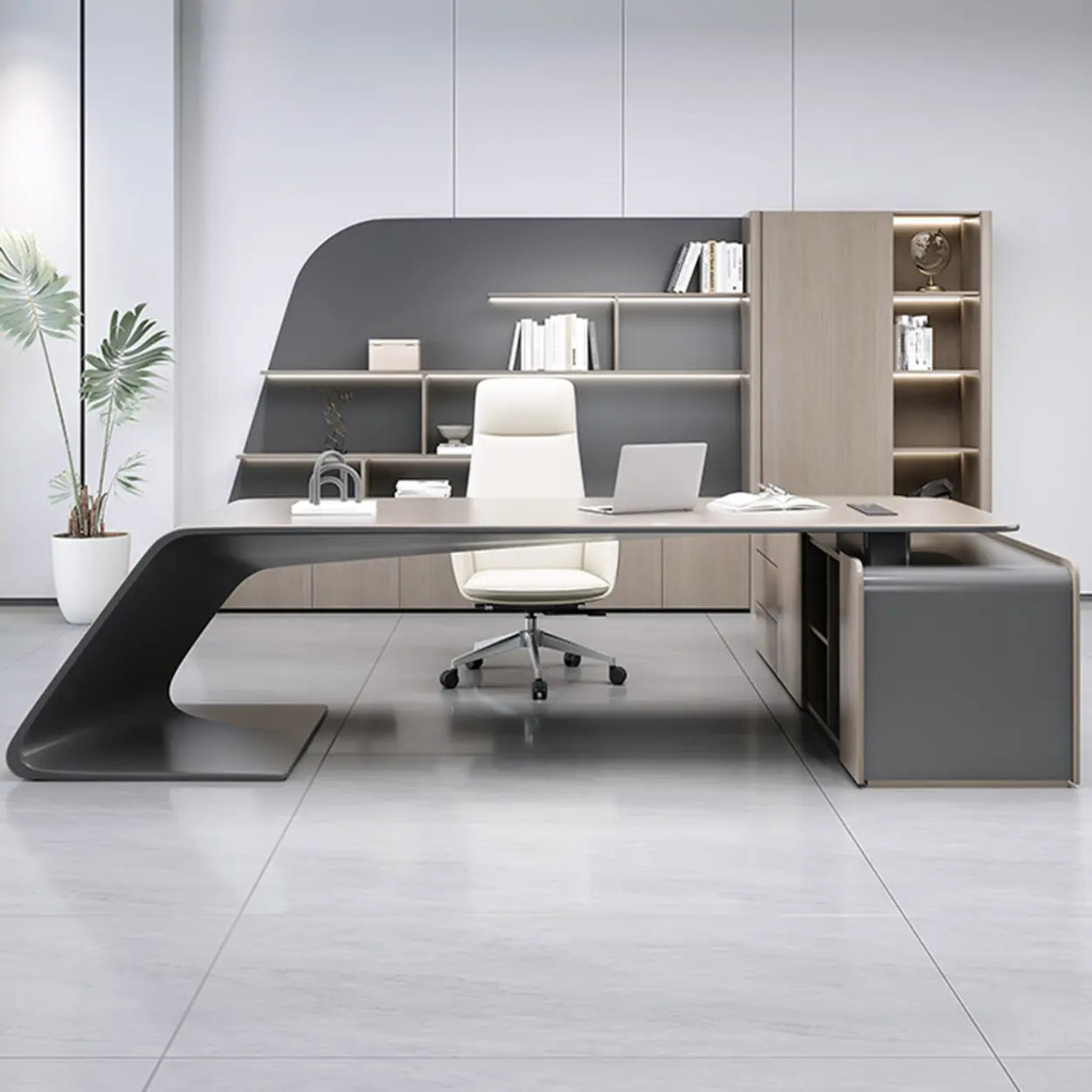 Modern L-Shaped Wood Executive Desk — Table Only