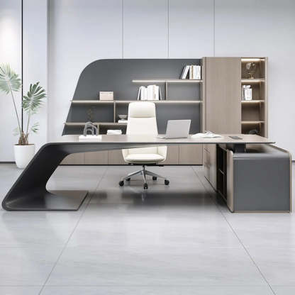Modern L-Shaped Wood Executive Desk — Table Only