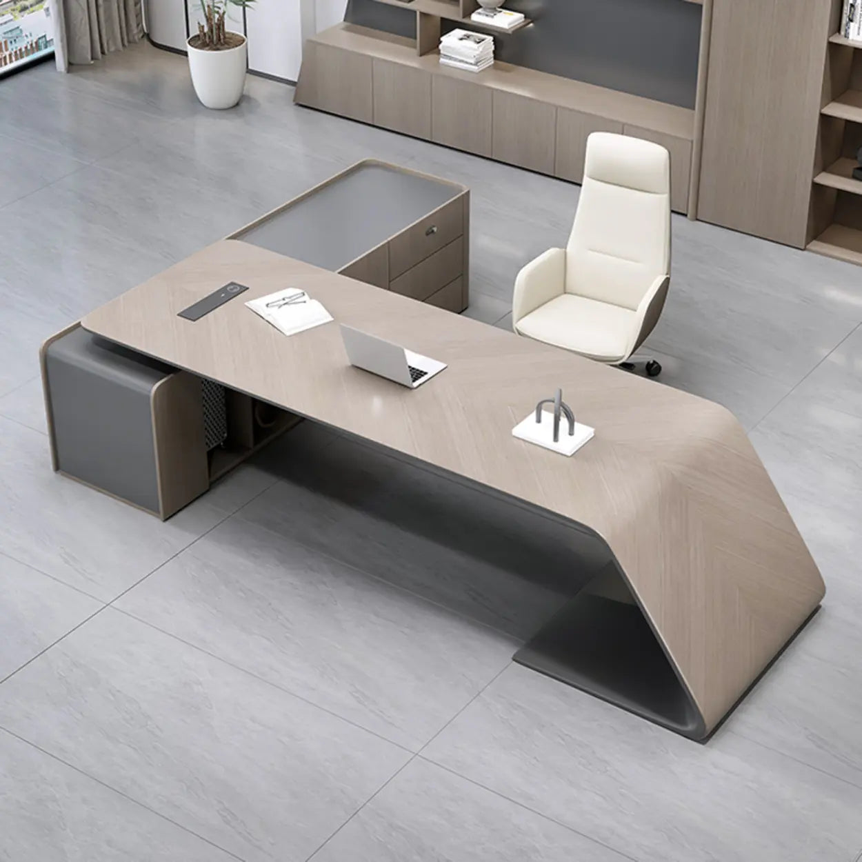 Modern L-Shaped Wood Executive Desk — Table Only