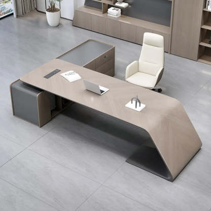 Modern L-Shaped Wood Executive Desk — Table Only
