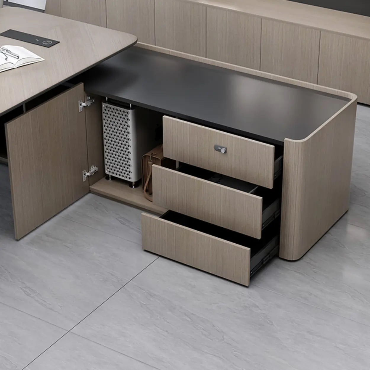 Modern L-Shaped Wood Executive Desk — Table Only