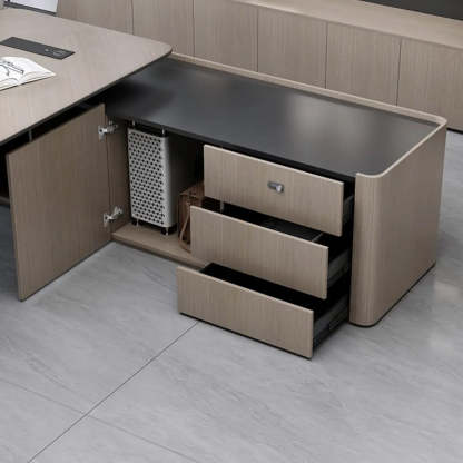 Modern L-Shaped Wood Executive Desk — Table Only
