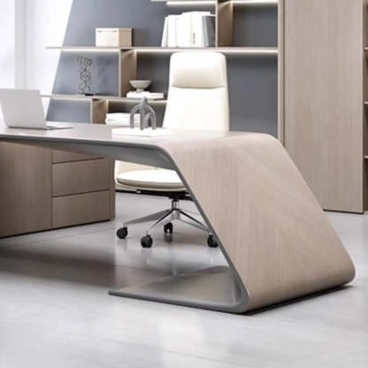 Modern L-Shaped Wood Executive Desk — Table Only