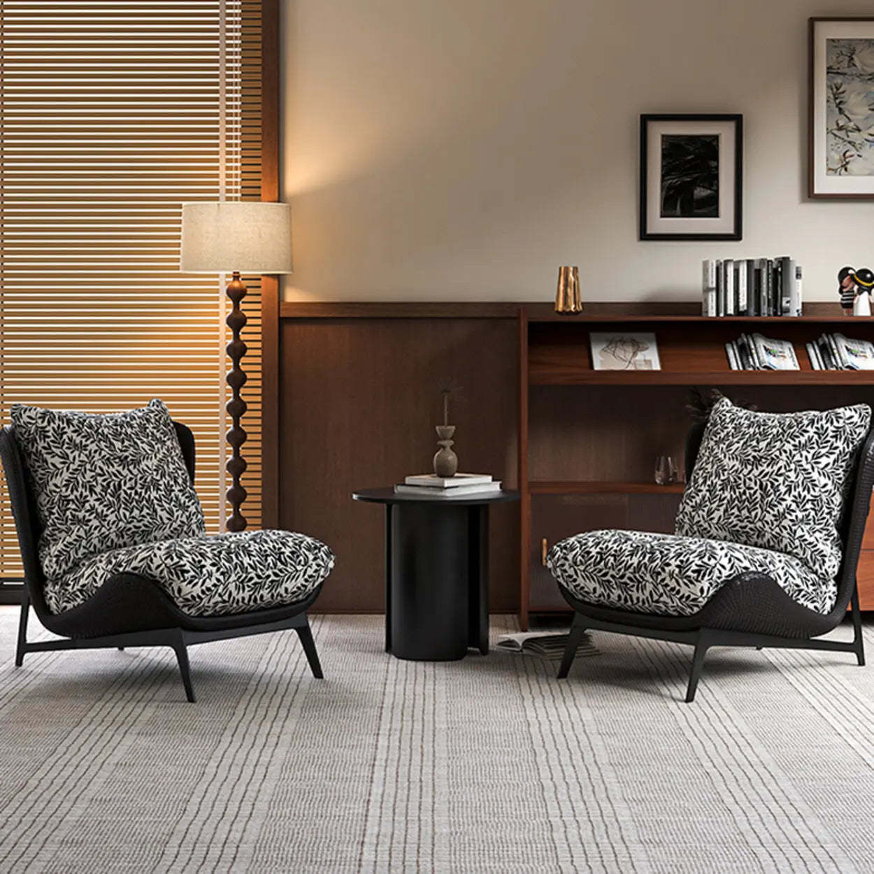 Modern Flannel Reclining Accent Chair — Black and White / Flannel