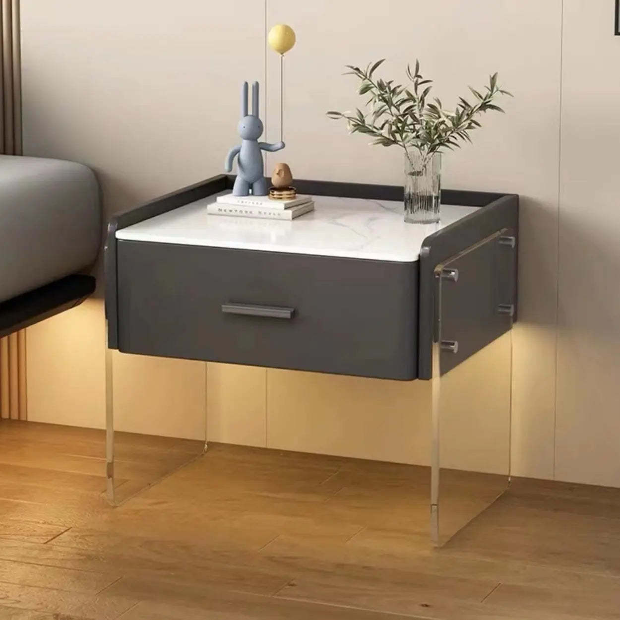 Modern Floating Acrylic Leg Nightstand — White