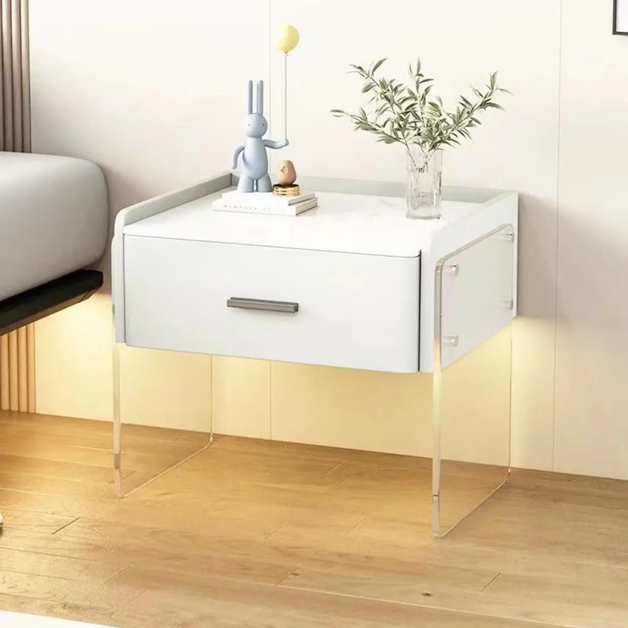 Modern Floating Acrylic Leg Nightstand — Dark Gray