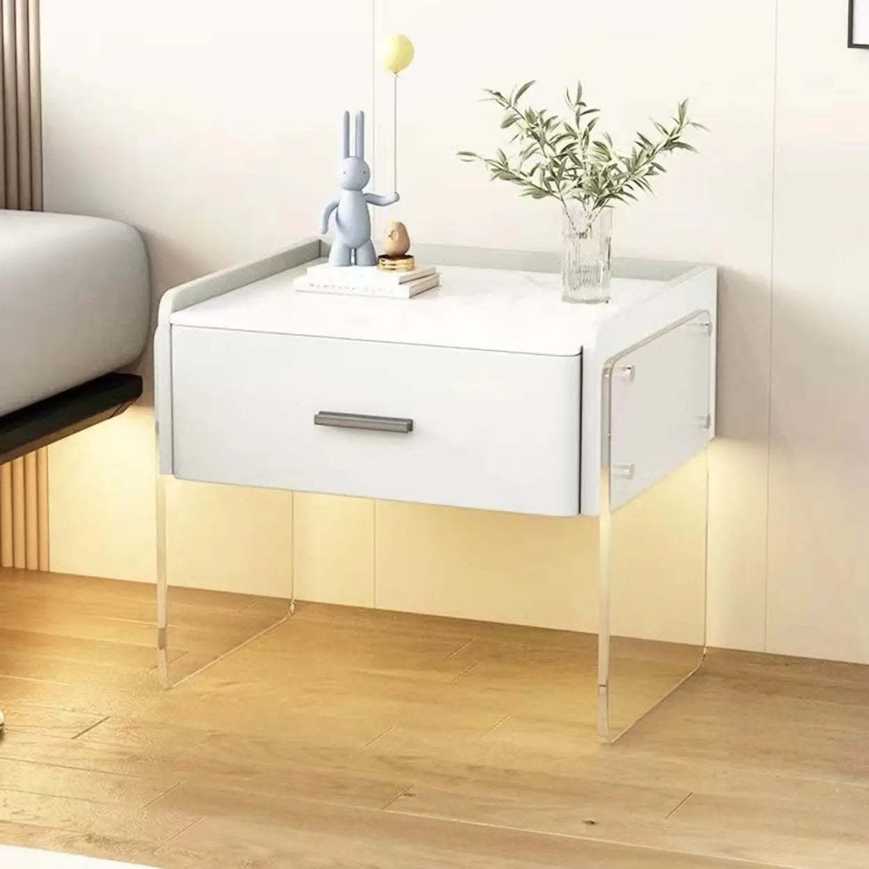 Modern Floating Acrylic Leg Nightstand — Dark Gray