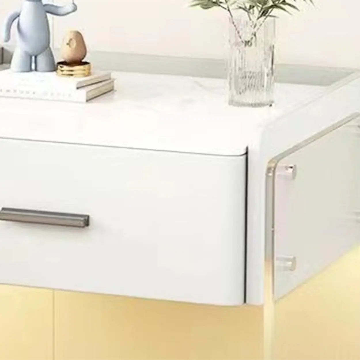 Modern Floating Acrylic Leg Nightstand — Dark Gray