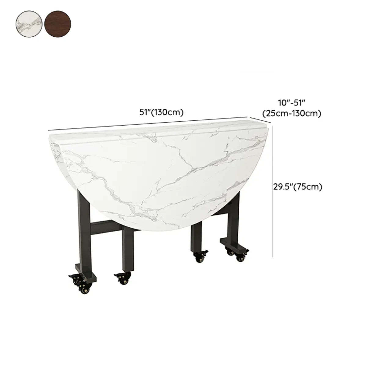 Foldable Marble-Top Dining Table on Wheels
