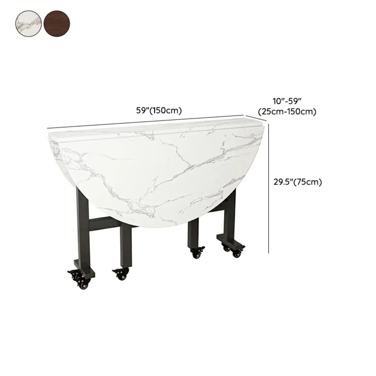 Foldable Marble-Top Dining Table on Wheels