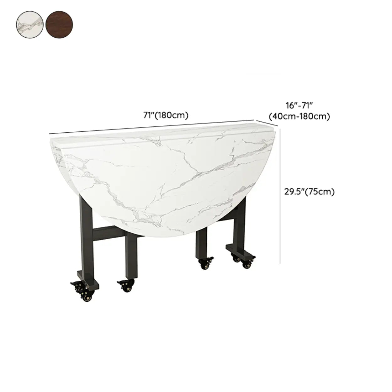 Foldable Marble-Top Dining Table on Wheels