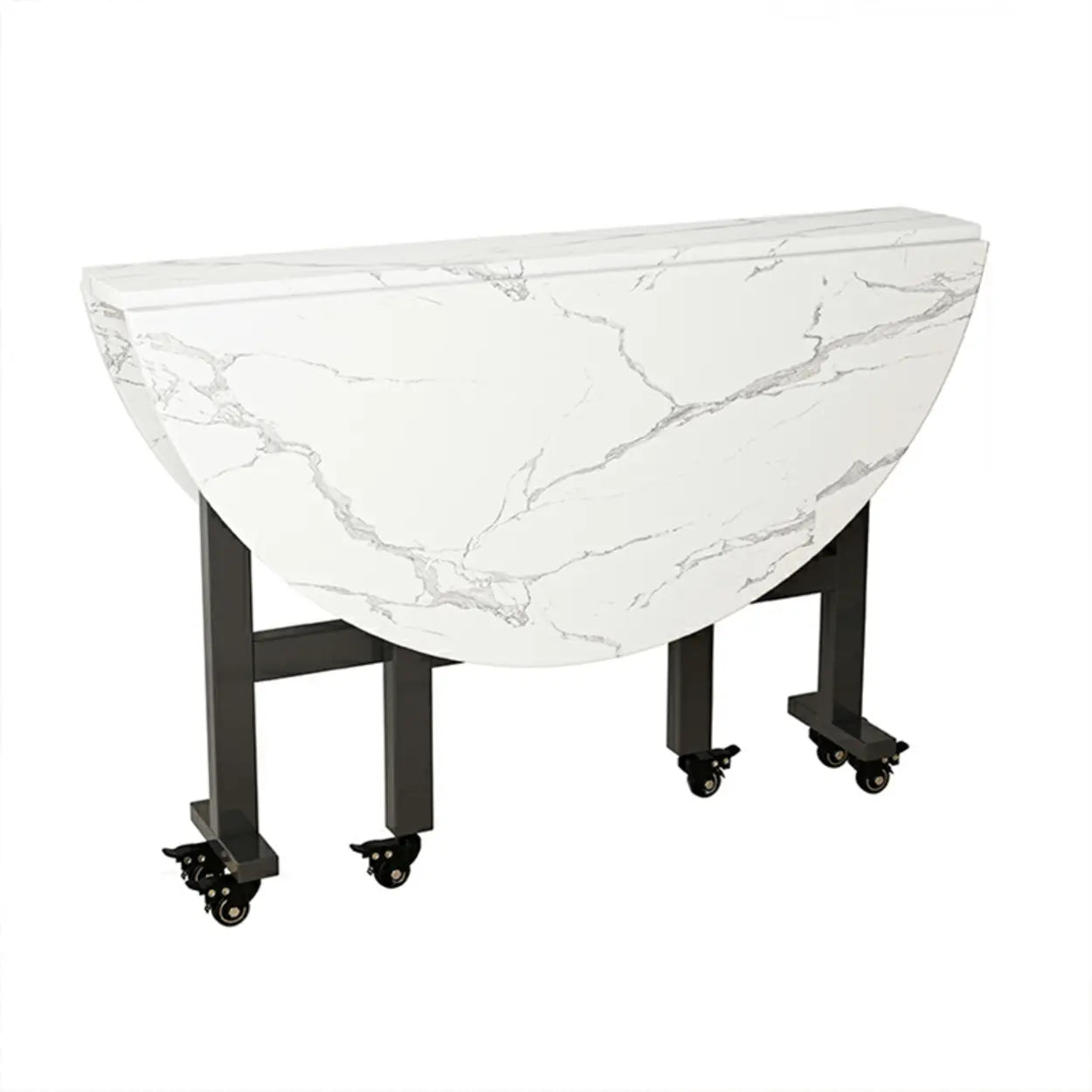 Foldable Marble-Top Dining Table on Wheels