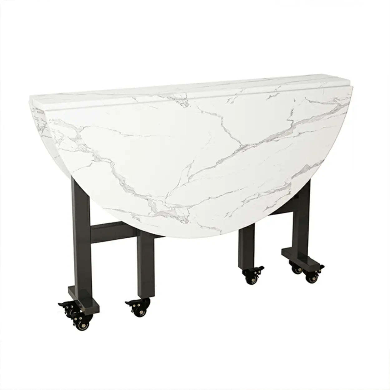 Foldable Marble-Top Dining Table on Wheels