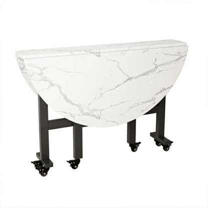 Foldable Marble-Top Dining Table on Wheels