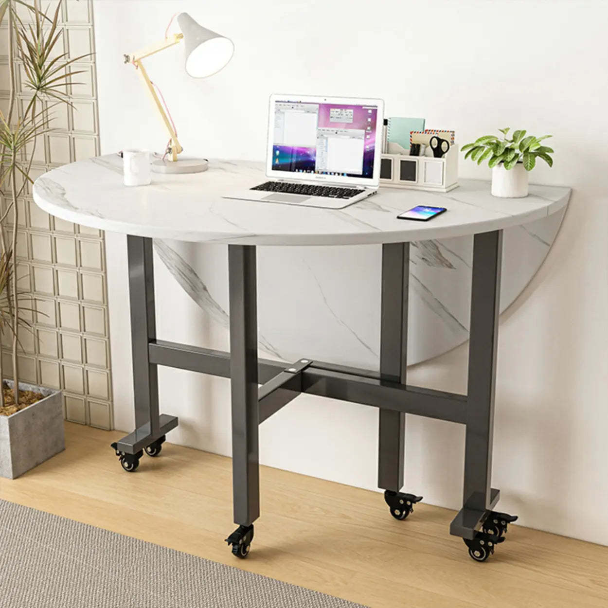 Foldable Marble-Top Dining Table on Wheels