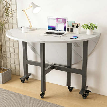 Foldable Marble-Top Dining Table on Wheels