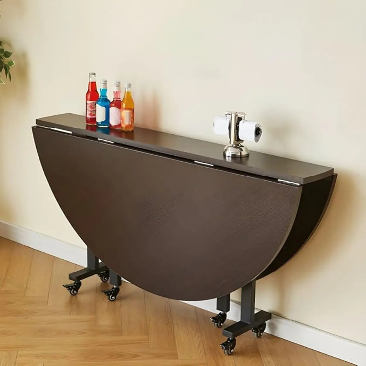 Foldable Marble-Top Dining Table on Wheels