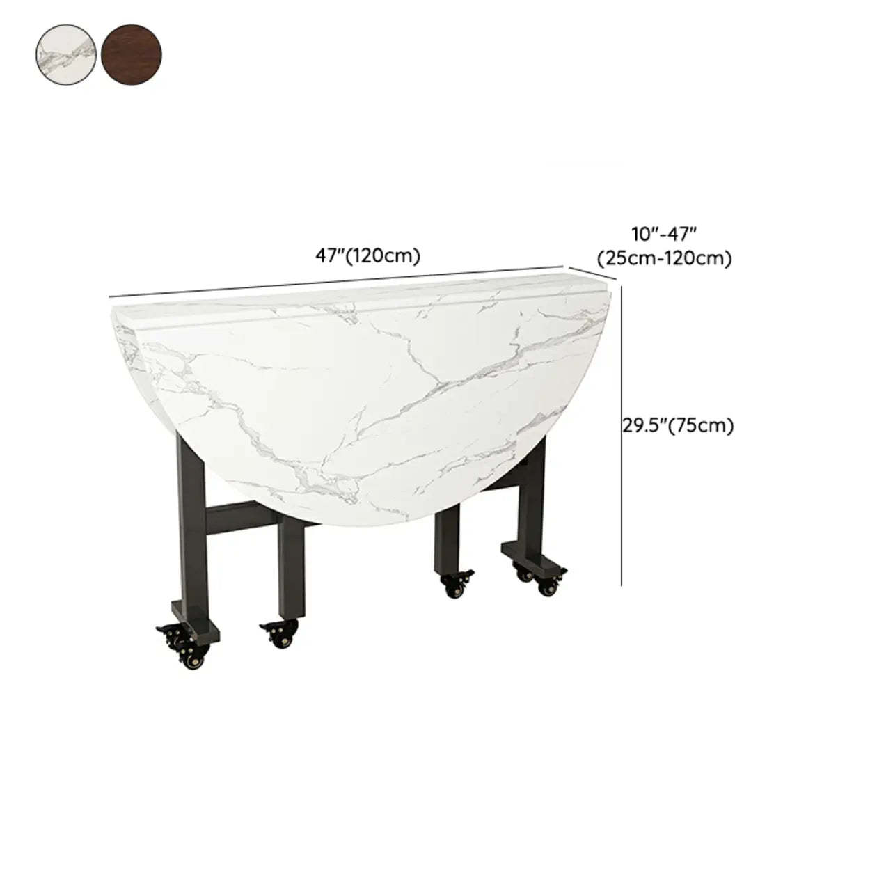 Foldable Marble-Top Dining Table on Wheels