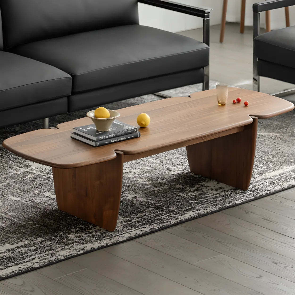 Modern Free-Form Brown Wood Low-Profile Coffee Table