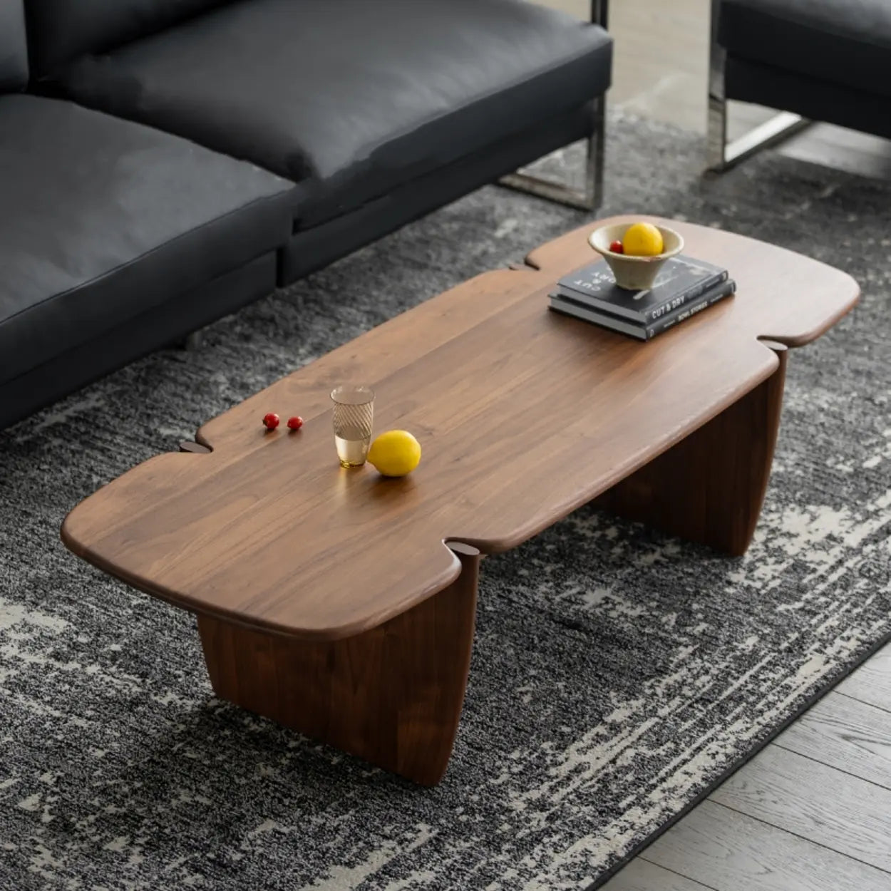 Modern Free-Form Brown Wood Low-Profile Coffee Table