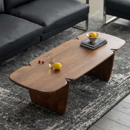 Modern Free-Form Brown Wood Low-Profile Coffee Table