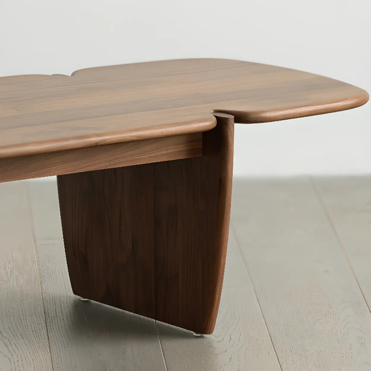 Modern Free-Form Brown Wood Low-Profile Coffee Table