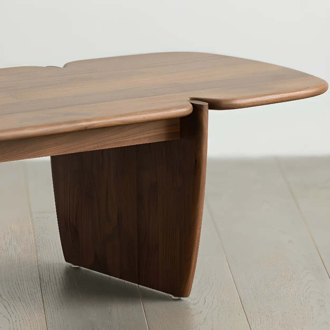 Modern Free-Form Brown Wood Low-Profile Coffee Table
